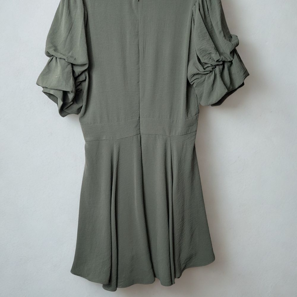 1. State Olive V-Neck Puff Short Sleeve Fit &Flare Dress L - Picture 3 of 12